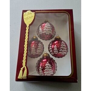 Set Of 4 Festive Tree Red Christmas by Victoria Collection Ornaments